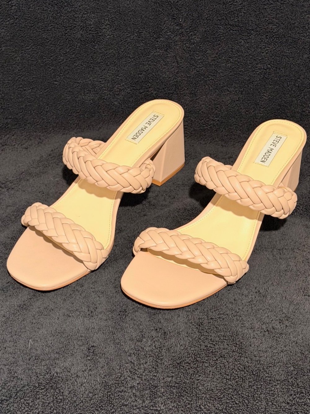 Steve Madden Double Braided Strap Block Heel Slide Sandals Beige Nude Size 13